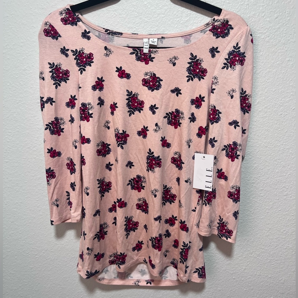 Elle Pink and Red Floral Long Sleeve Blouse Size Small